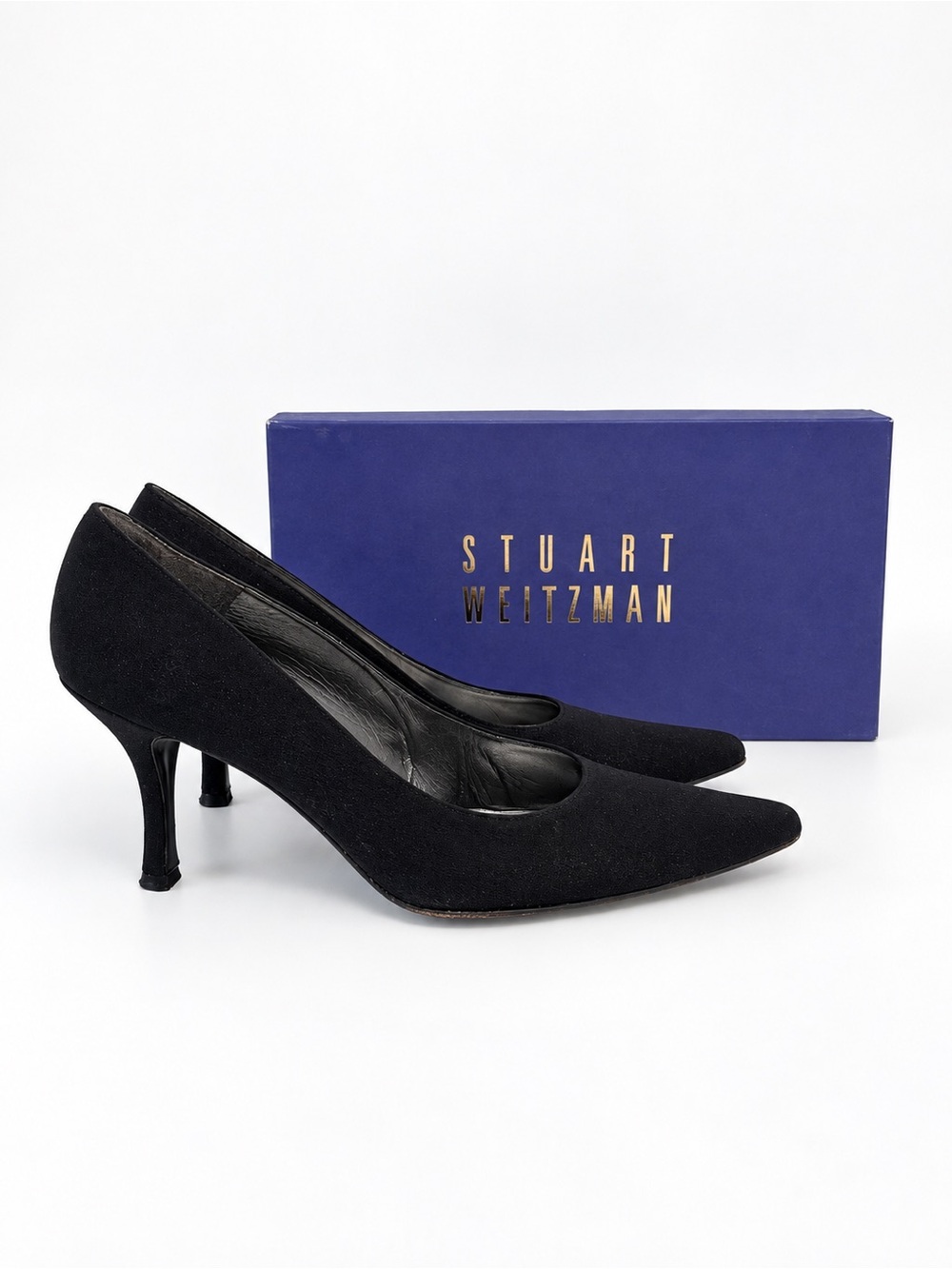 Stuart Weitzman Clara Black Pointed-Toe Pumps — Classic Mid Heel